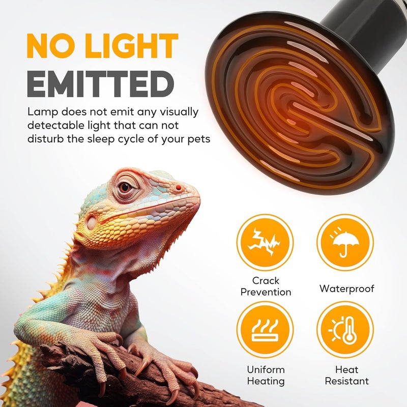 HealSmart 75W Reptile Heat Lamp Ceramic Heat Emitter, No Light Emitting Heat Bulbs, Suitable for Snake/Lizard/Spider, Plant Growth and Incubating Chicken, 2-Pack - Image 4
